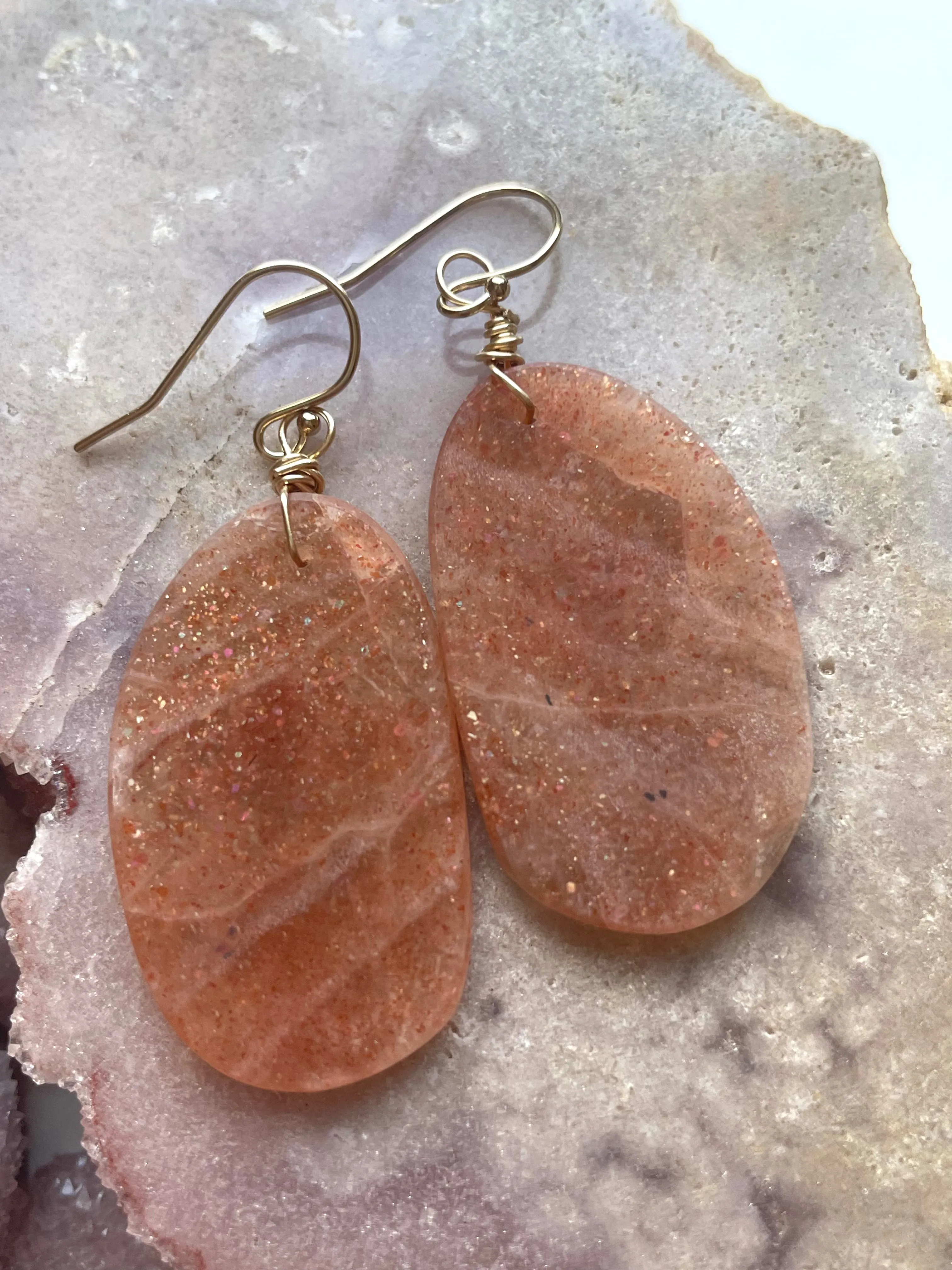 Orange Sunstone Gold Filled Statement Crystal Gemstone Threader Earrings