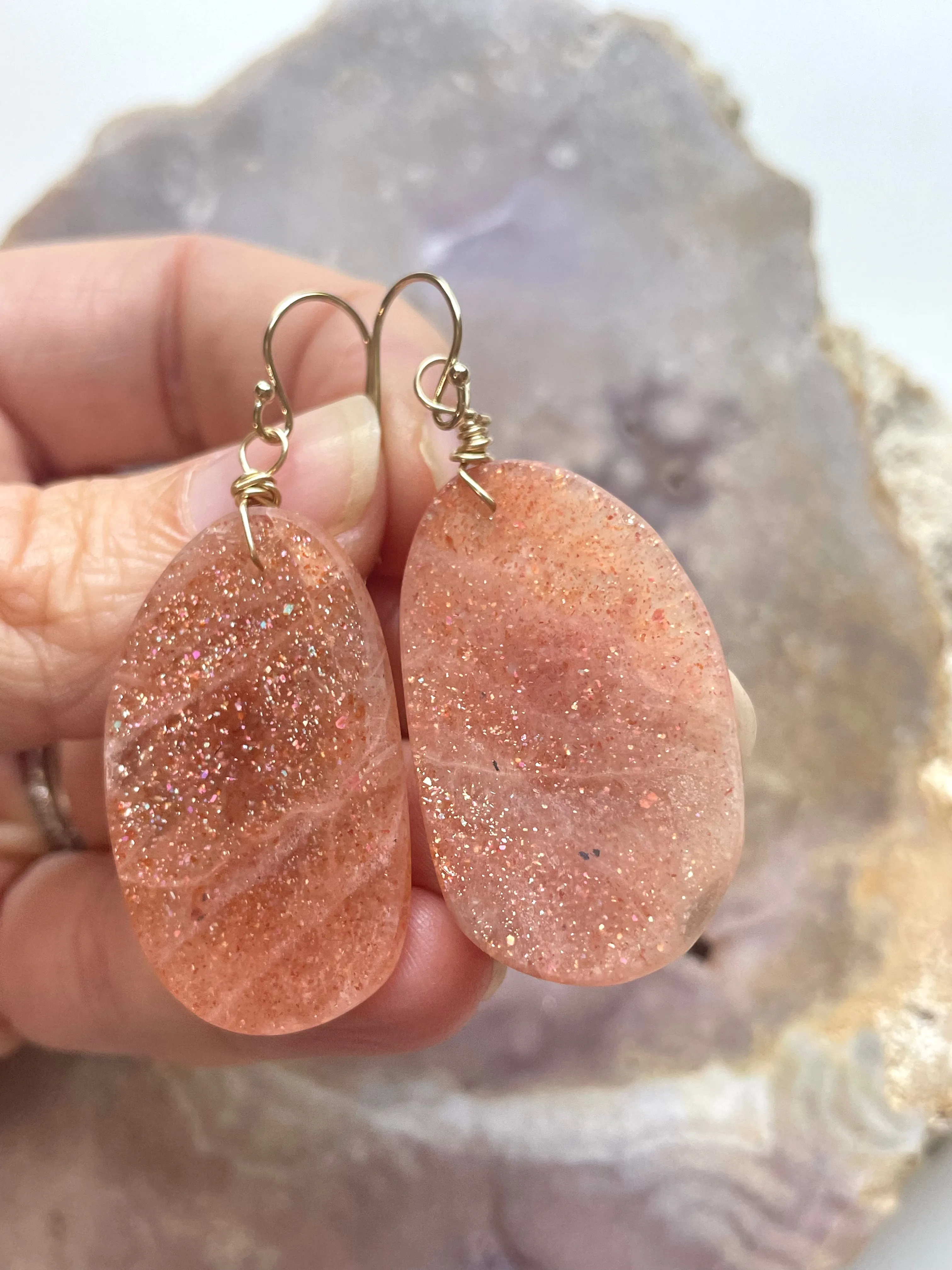 Orange Sunstone Gold Filled Statement Crystal Gemstone Threader Earrings
