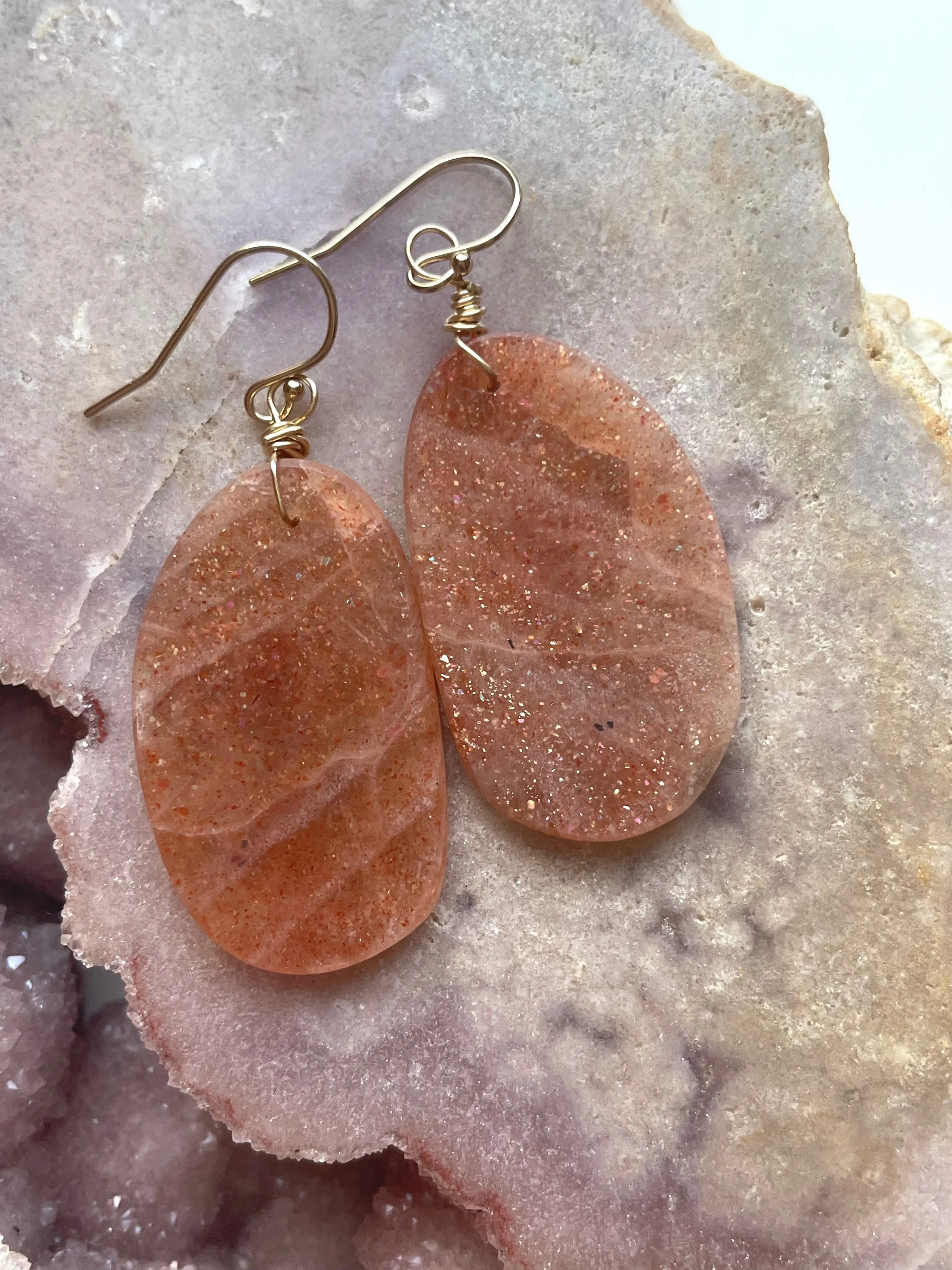 Orange Sunstone Gold Filled Statement Crystal Gemstone Threader Earrings
