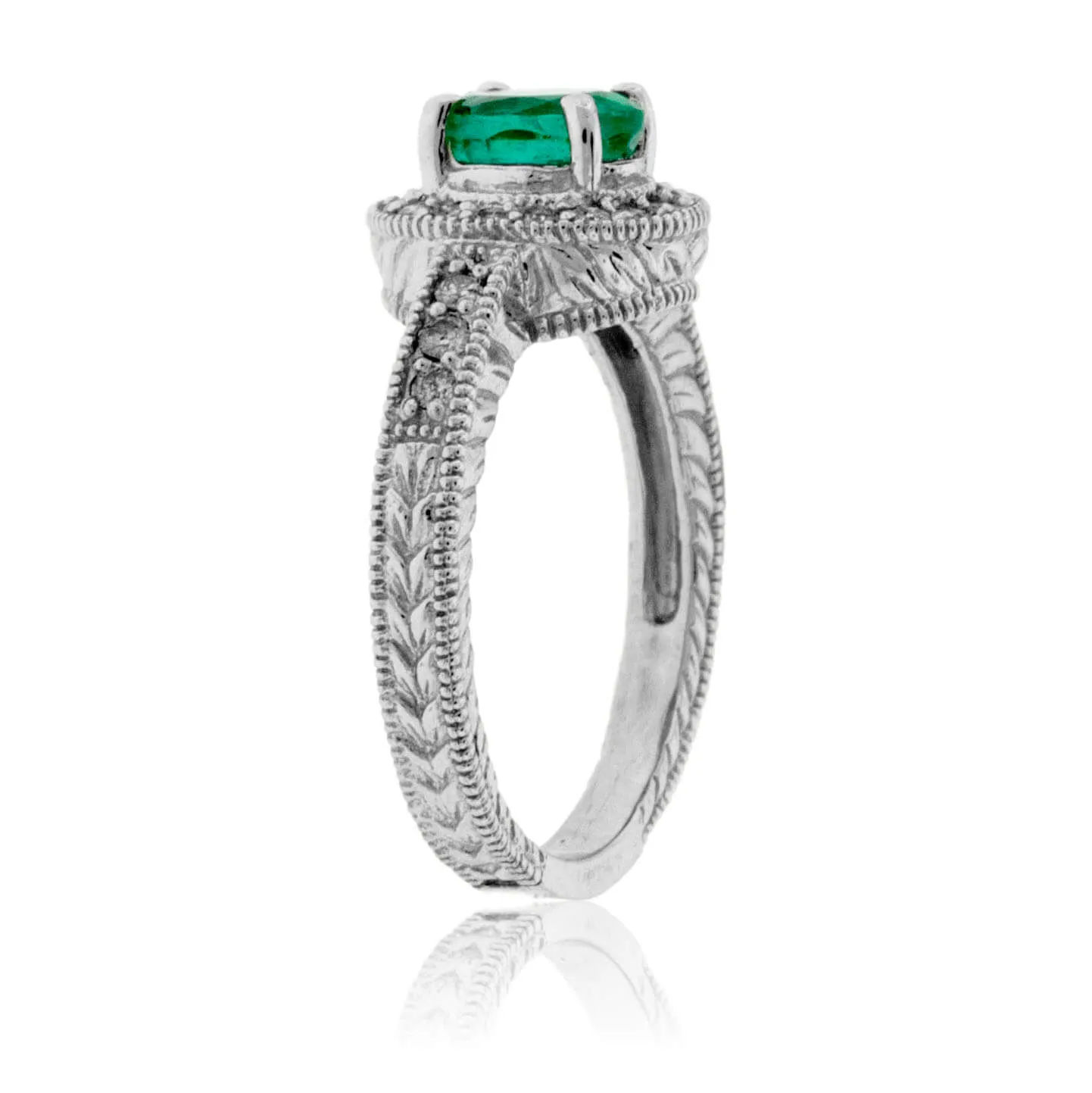 Oval Green Emerald & Diamond Halo Style Ring