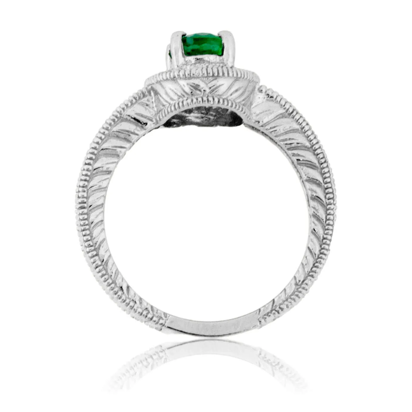 Oval Green Emerald & Diamond Halo Style Ring