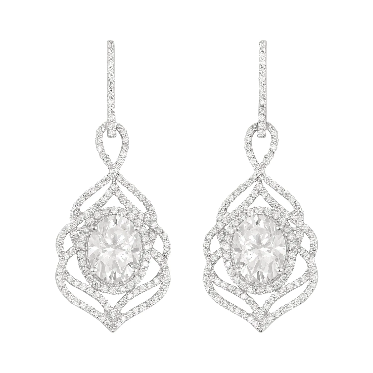 Oval Moissanite 925 Sterling Silver Solitaire Halo Drop Dangle Women Earrings