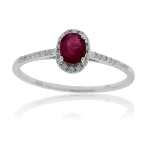 Oval Red Emerald with Diamond Halo Ring