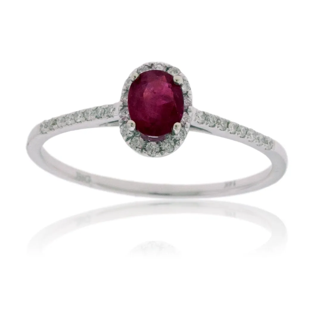 Oval Red Emerald with Diamond Halo Ring