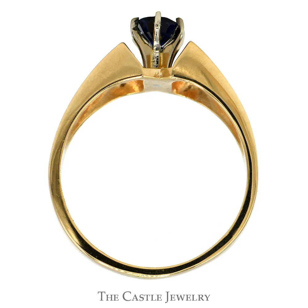 Oval Sapphire Solitaire Ring with Wide Polished Band in 14k Yellow Gold