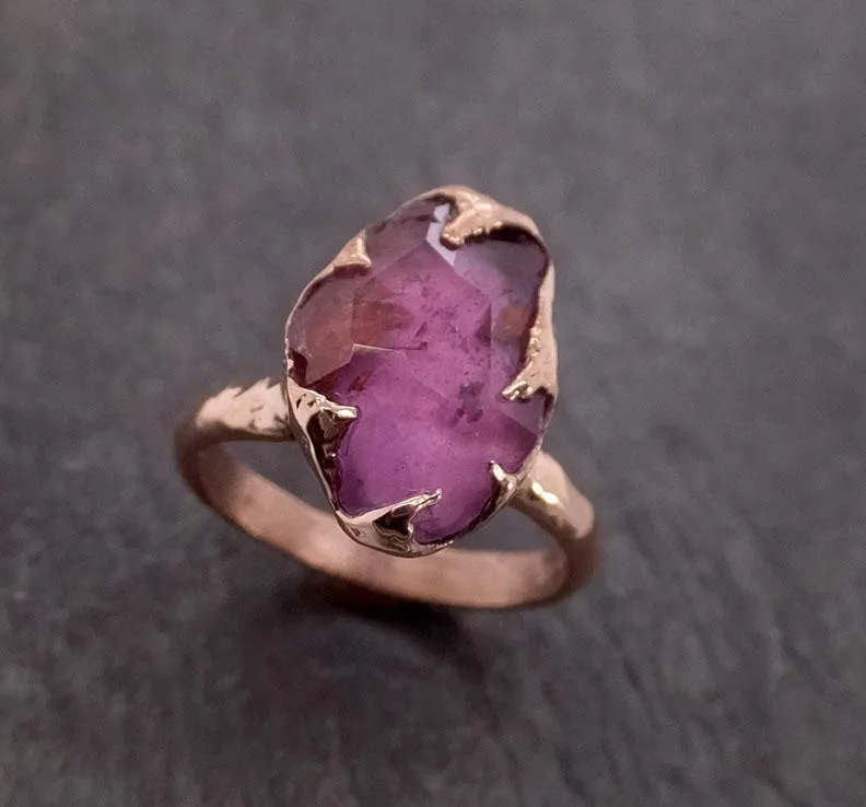 Partially Faceted Sapphire 14k rose Gold Cocktail Ring Custom One Of a Kind Gemstone Ring Solitaire 1996