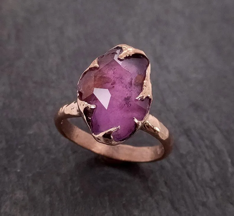 Partially Faceted Sapphire 14k rose Gold Cocktail Ring Custom One Of a Kind Gemstone Ring Solitaire 1996