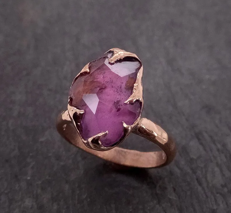 Partially Faceted Sapphire 14k rose Gold Cocktail Ring Custom One Of a Kind Gemstone Ring Solitaire 1996