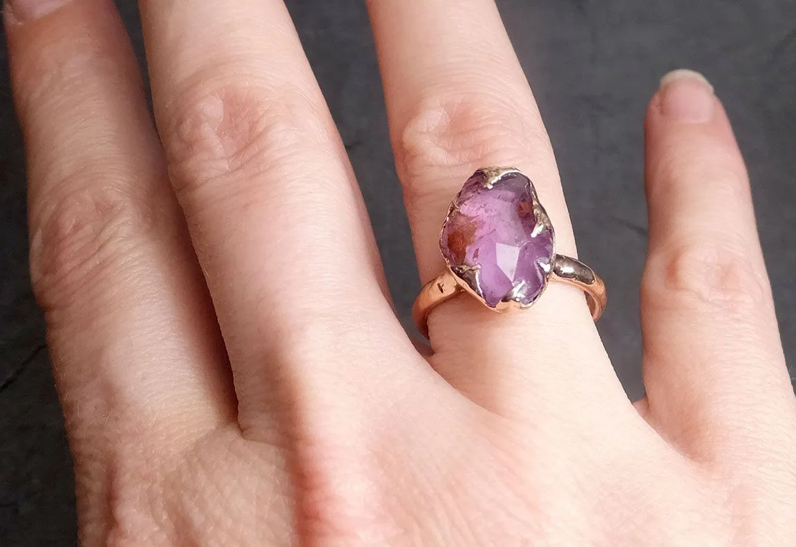 Partially Faceted Sapphire 14k rose Gold Cocktail Ring Custom One Of a Kind Gemstone Ring Solitaire 1996
