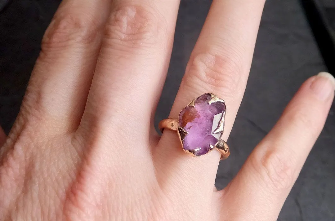 Partially Faceted Sapphire 14k rose Gold Cocktail Ring Custom One Of a Kind Gemstone Ring Solitaire 1996