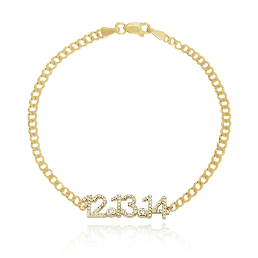 Pave Date Flat Cuban Bracelet
