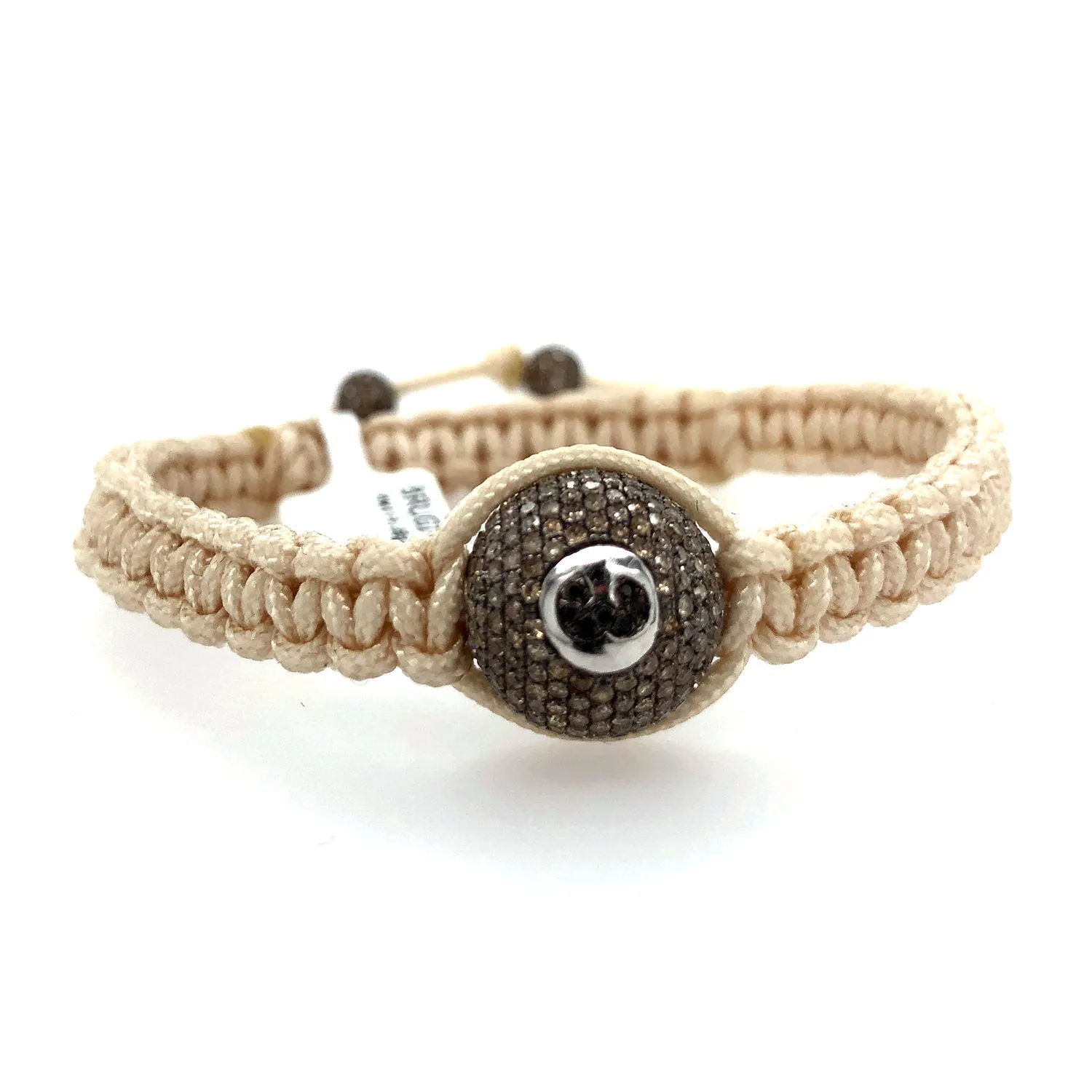 Pave Diamond Bead Macramé Bracelet In 14k Oxidized Gold Fashion Jewelry