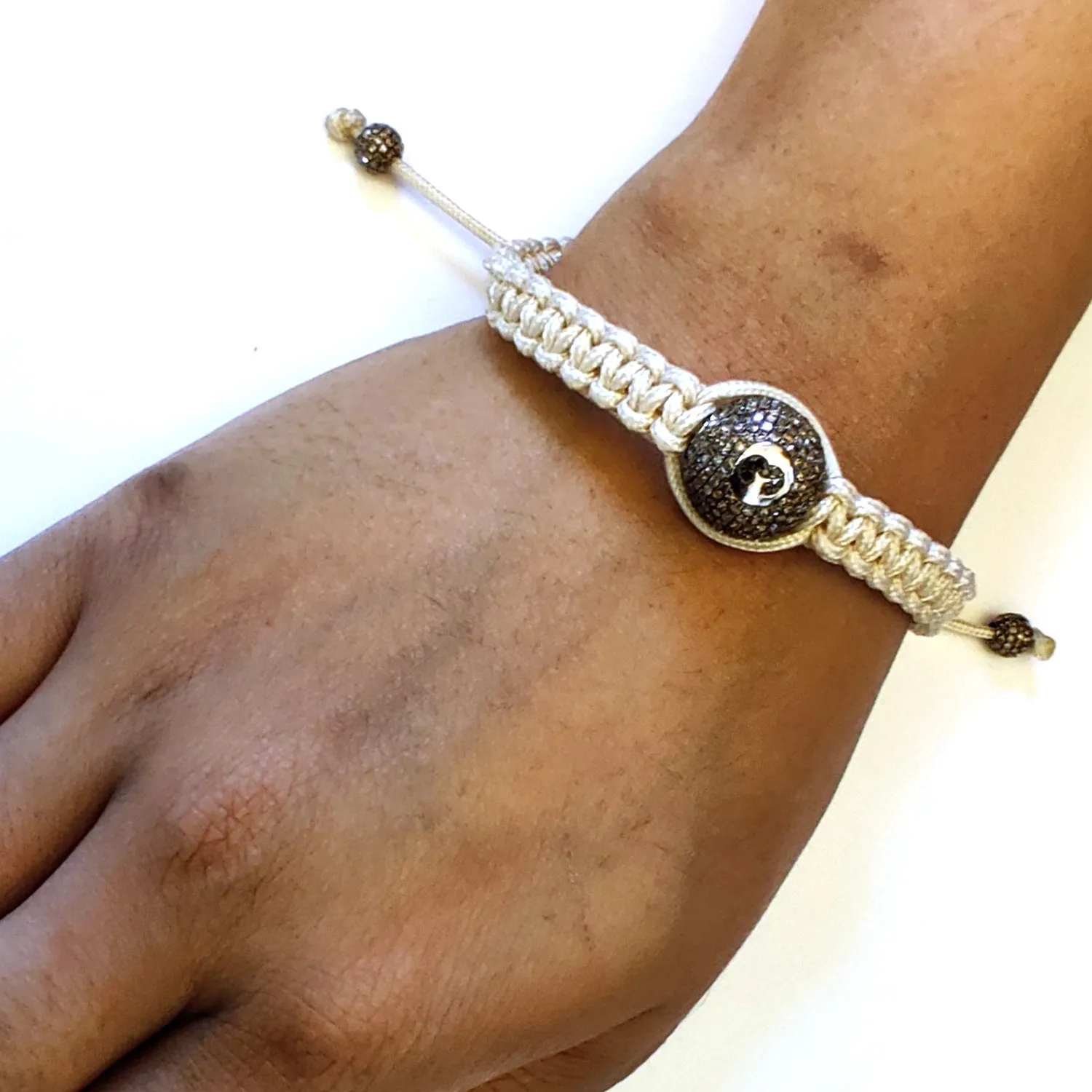 Pave Diamond Bead Macramé Bracelet In 14k Oxidized Gold Fashion Jewelry