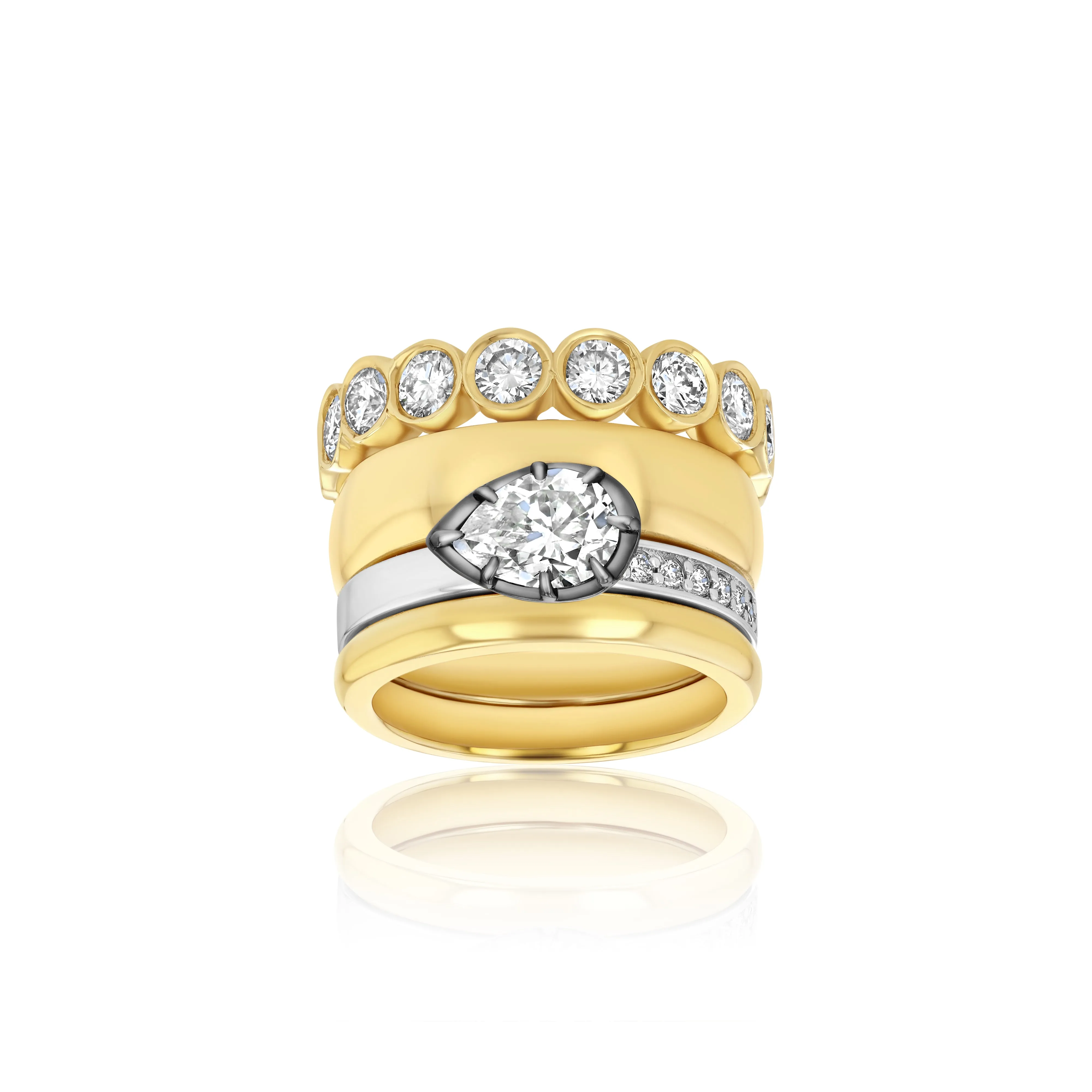 Pear Solitaire Bezel Quad Ring