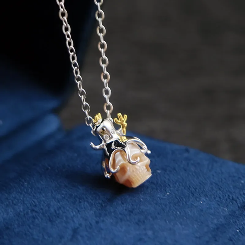 Pearl Skull Octopus Pendant Necklace