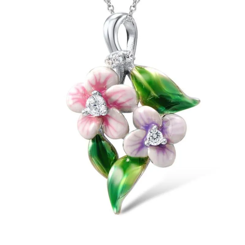 Pink Flower CZ Stones Ring Earrings Pendent Necklace 925 Sterling Silver Women Jewelry Set