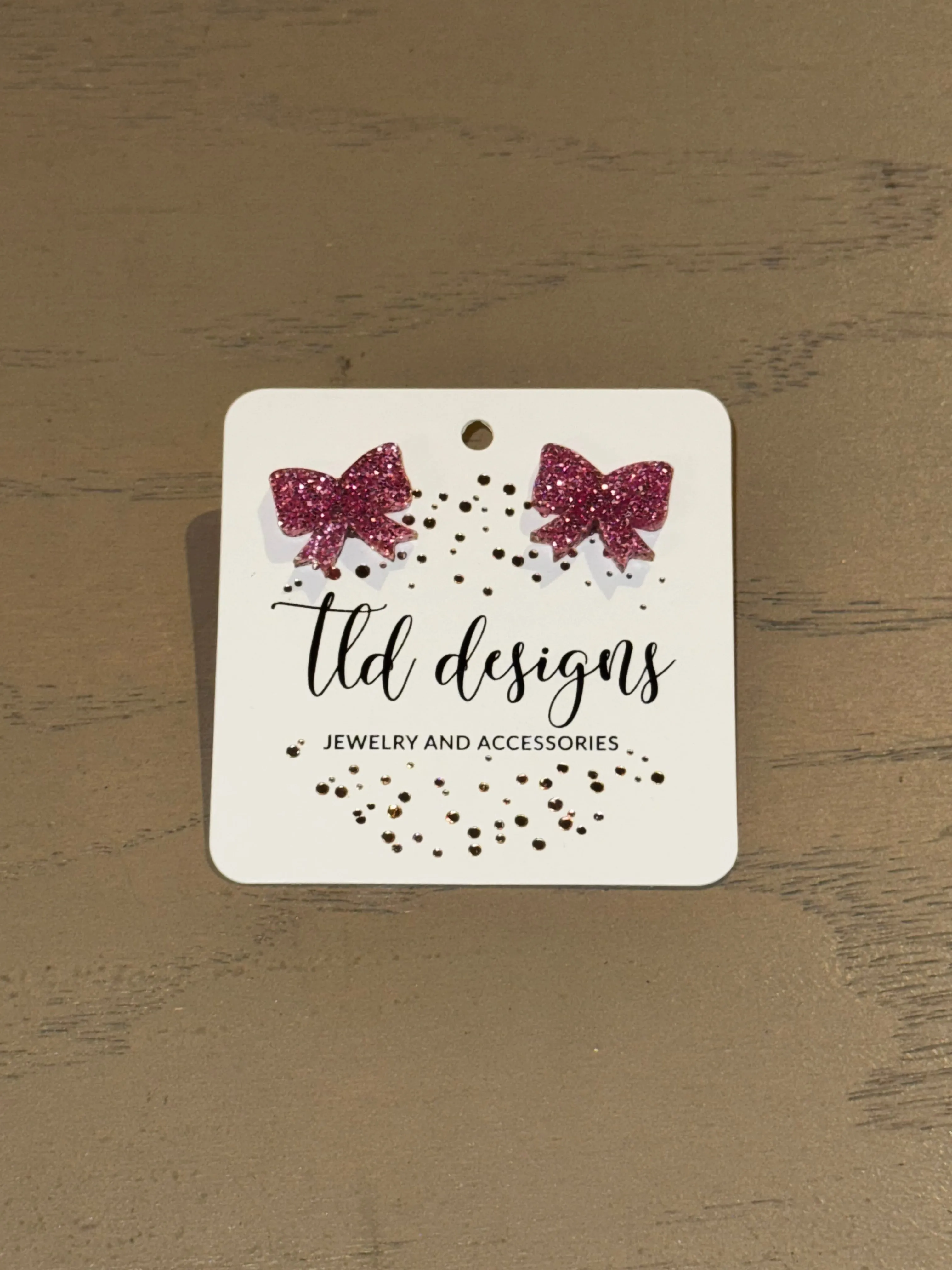 Pink Glitter Game Day Bow Stud Earrings