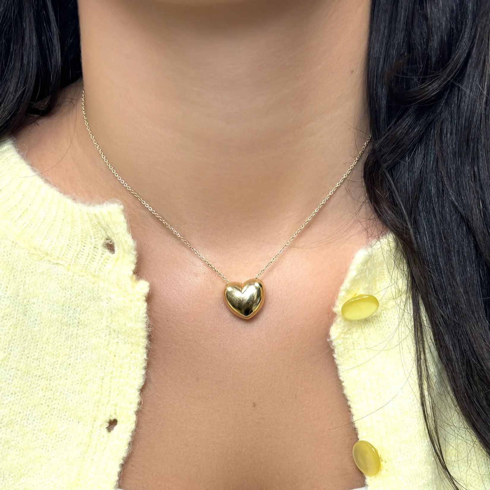 Pink Pearl Puffy Heart Necklace