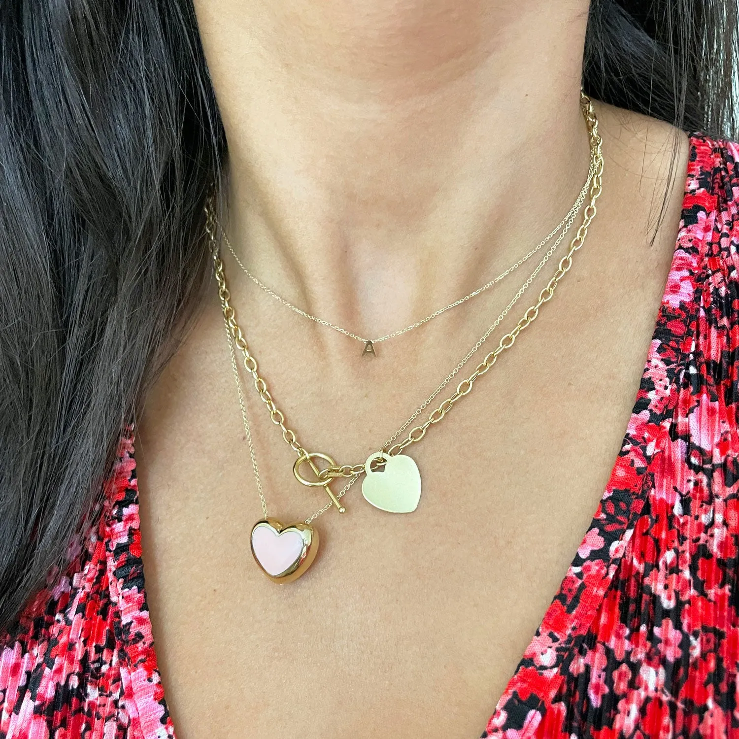 Pink Pearl Puffy Heart Necklace