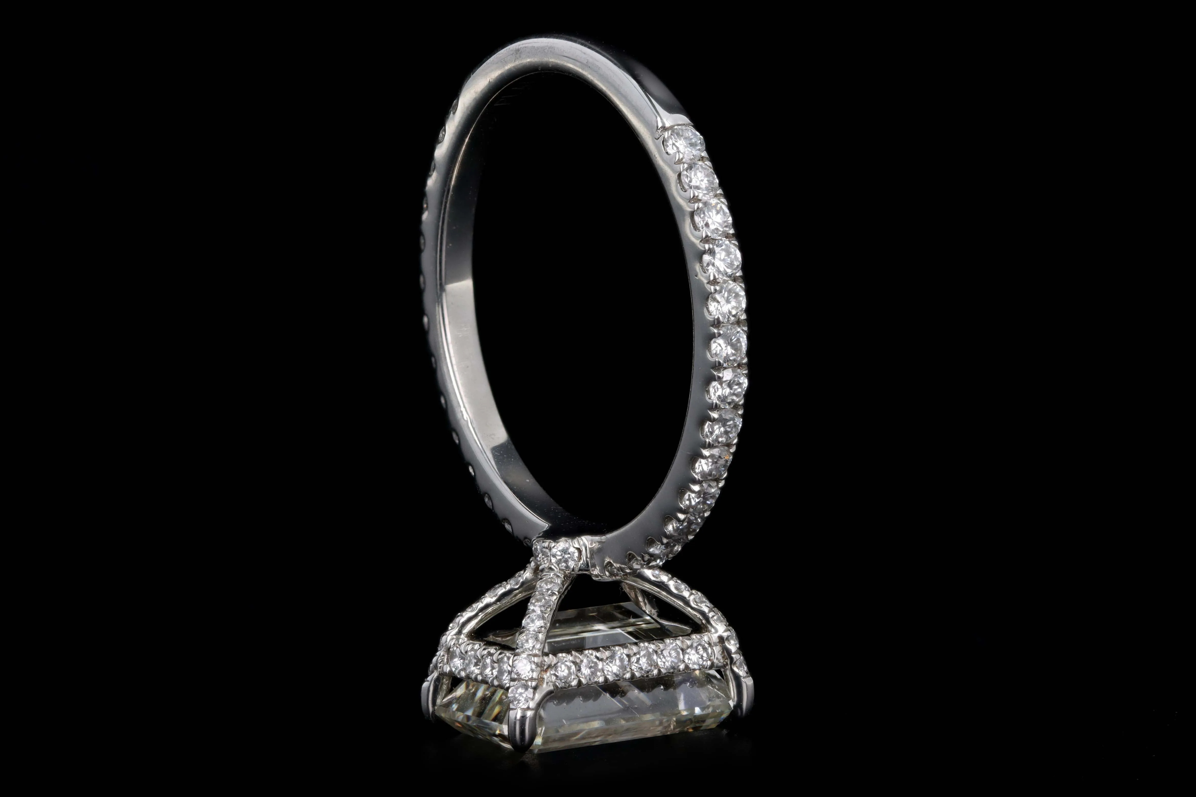 Platinum 3.06 Carat Emerald Cut Diamond French Halo Engagement Ring GIA Certified