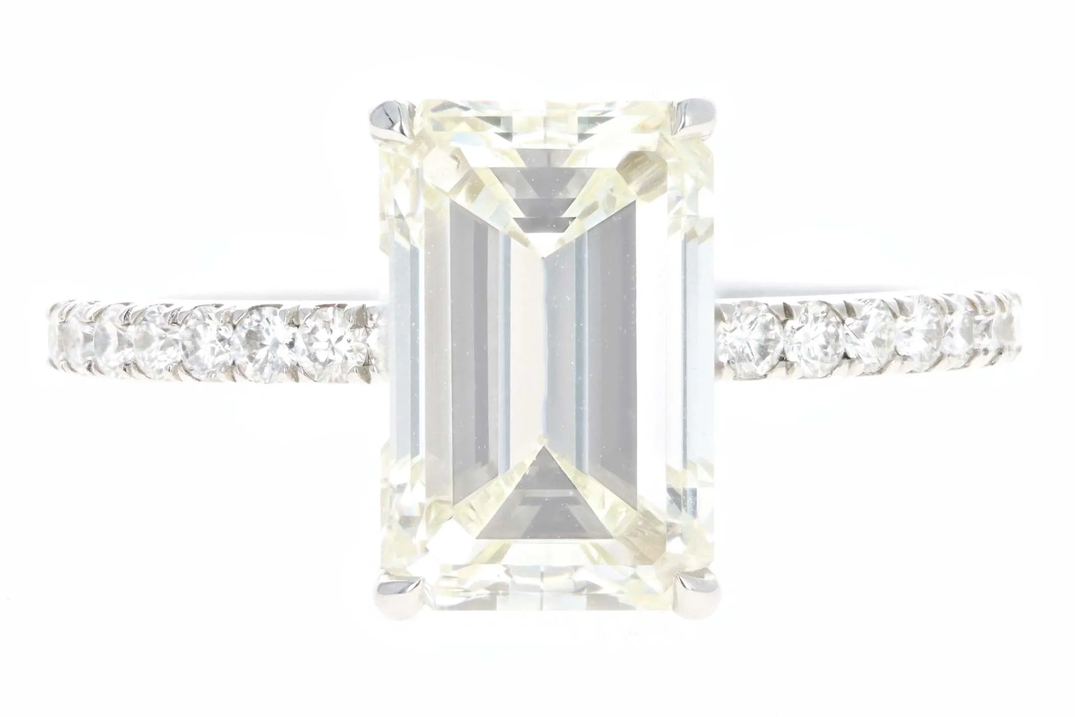 Platinum 3.06 Carat Emerald Cut Diamond French Halo Engagement Ring GIA Certified