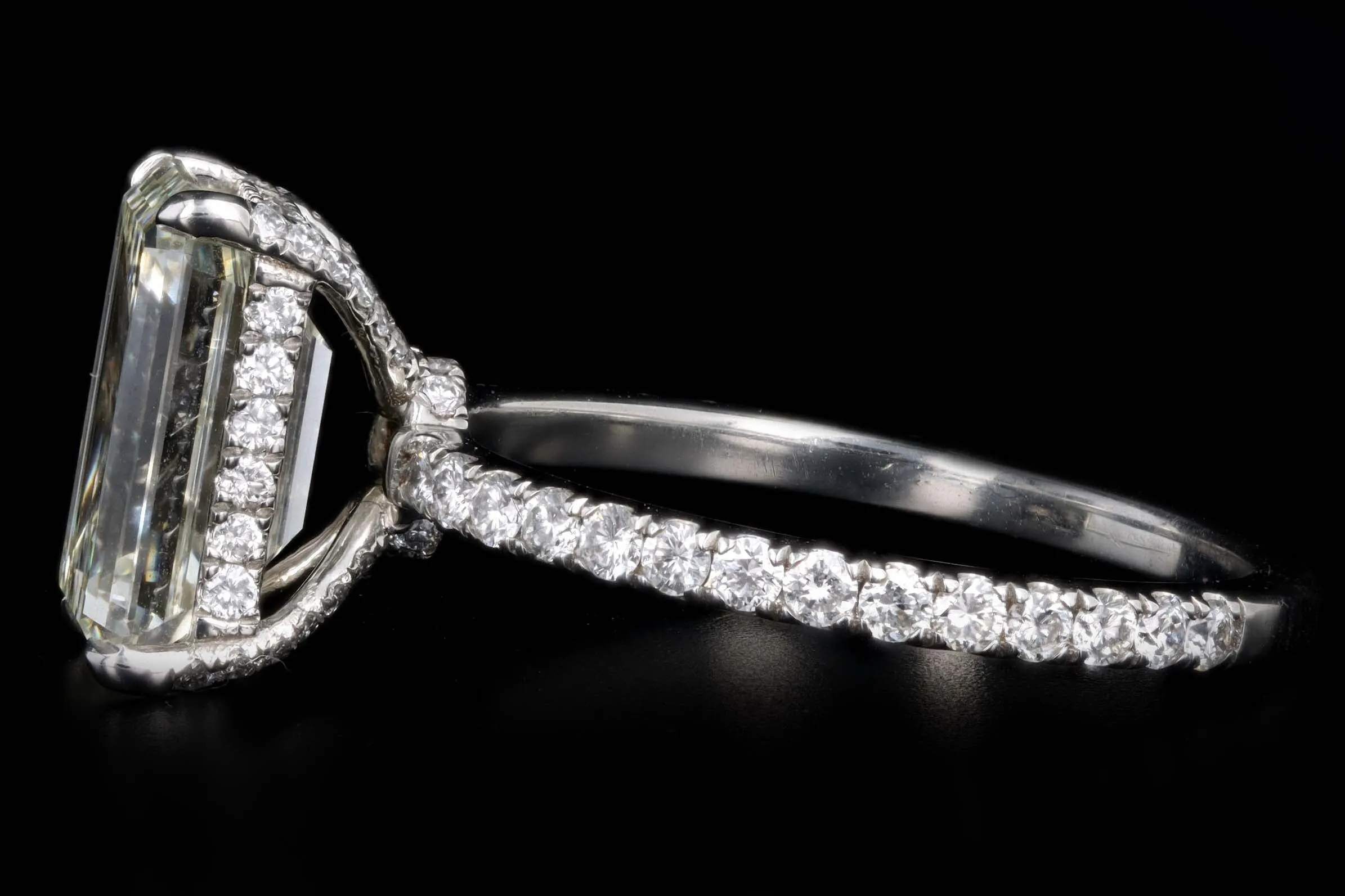 Platinum 3.06 Carat Emerald Cut Diamond French Halo Engagement Ring GIA Certified