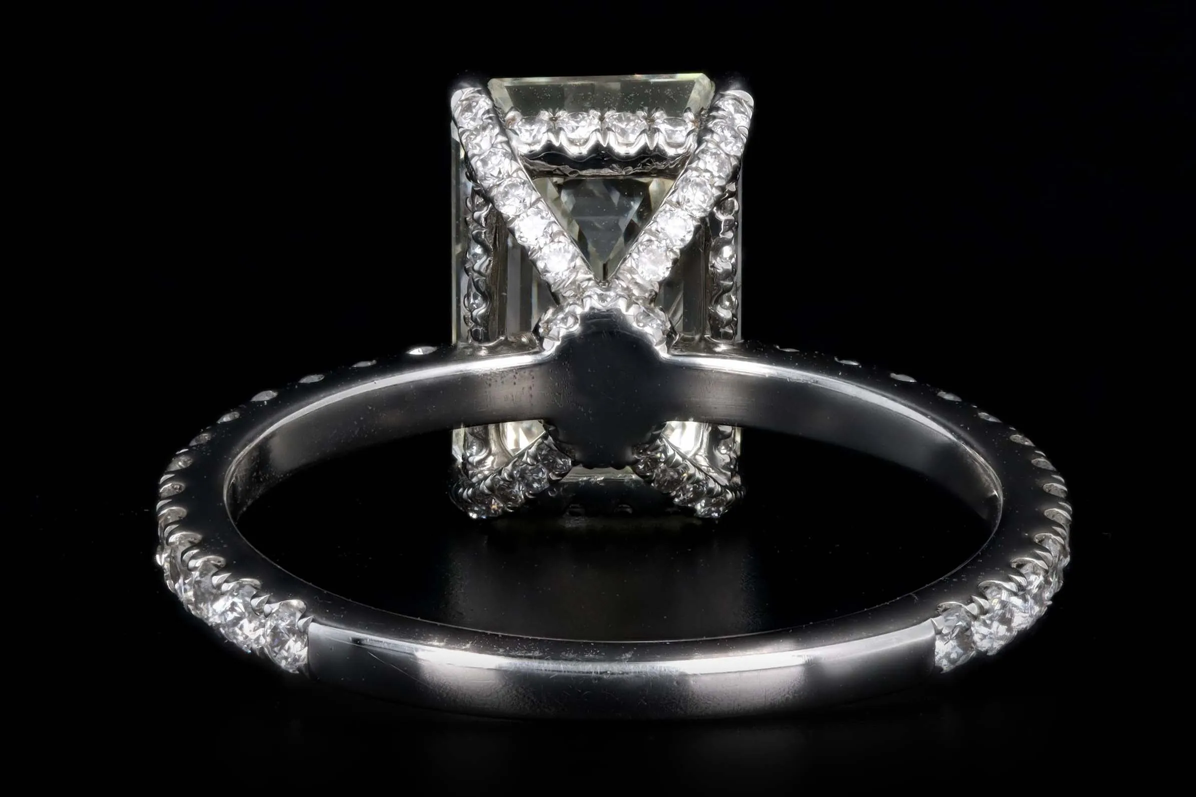 Platinum 3.06 Carat Emerald Cut Diamond French Halo Engagement Ring GIA Certified