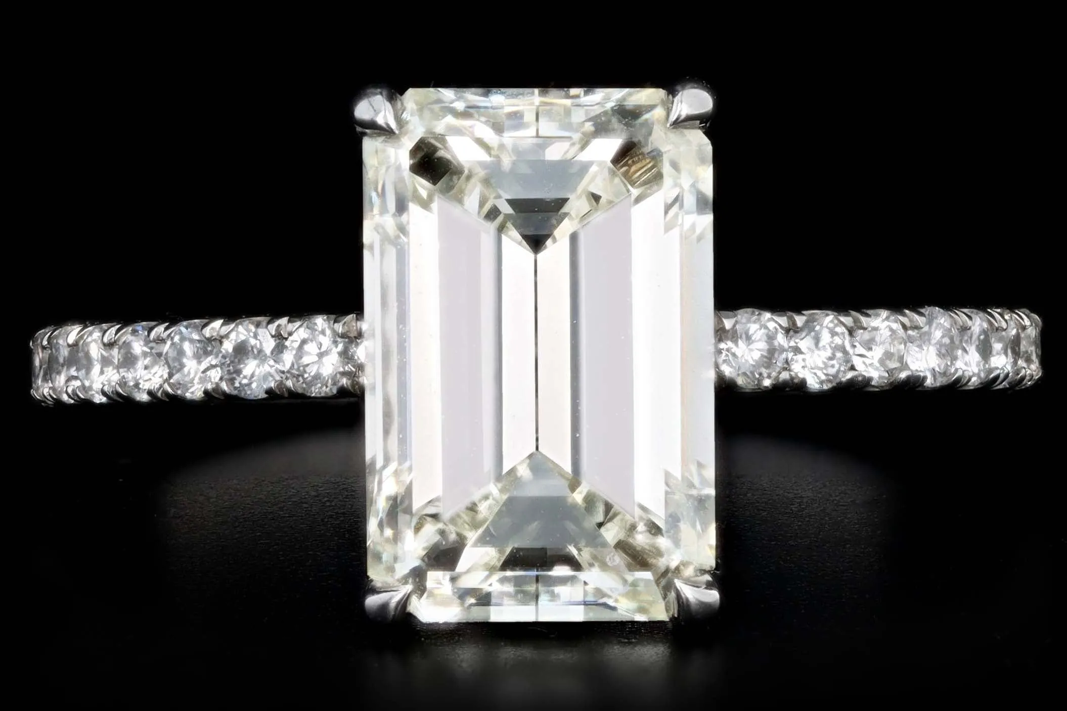 Platinum 3.06 Carat Emerald Cut Diamond French Halo Engagement Ring GIA Certified
