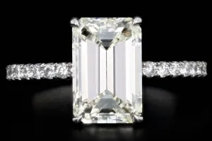 Platinum 3.06 Carat Emerald Cut Diamond French Halo Engagement Ring GIA Certified