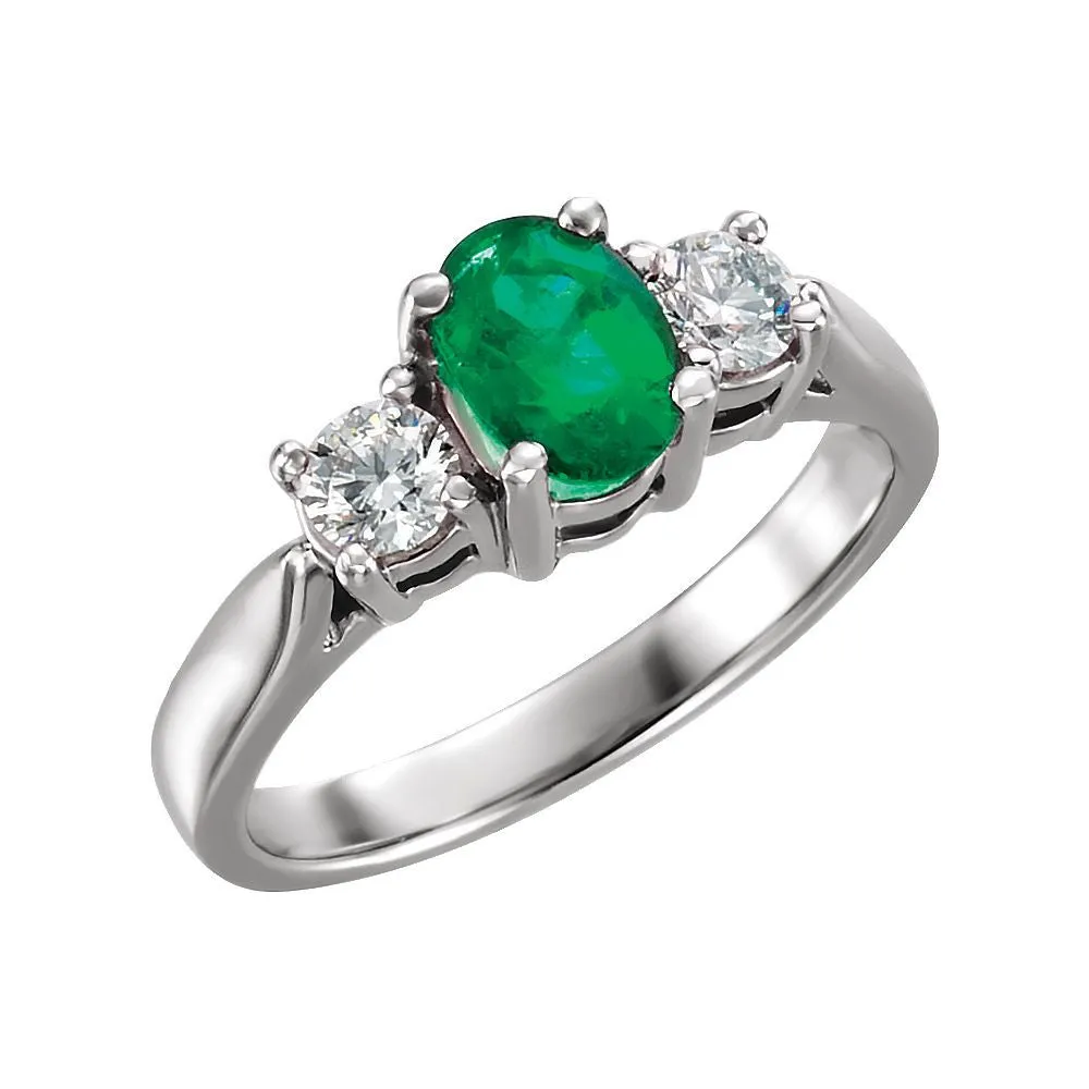 Platinum Emerald & 3/8 CTW Diamond Ring, Size 6