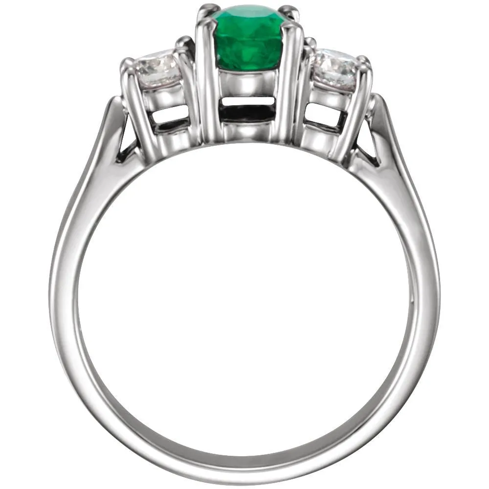 Platinum Emerald & 3/8 CTW Diamond Ring, Size 6