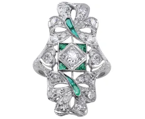Platinum Estate Emerald and Diamond Panel Ring