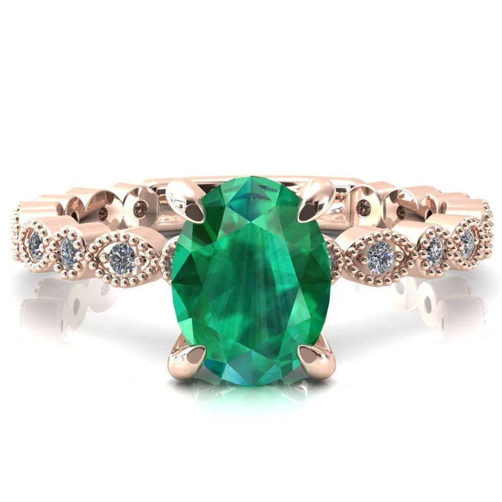 Polaris Oval Emerald 4 Claw Prong Diamond Halo Full Eternity Engagement Ring