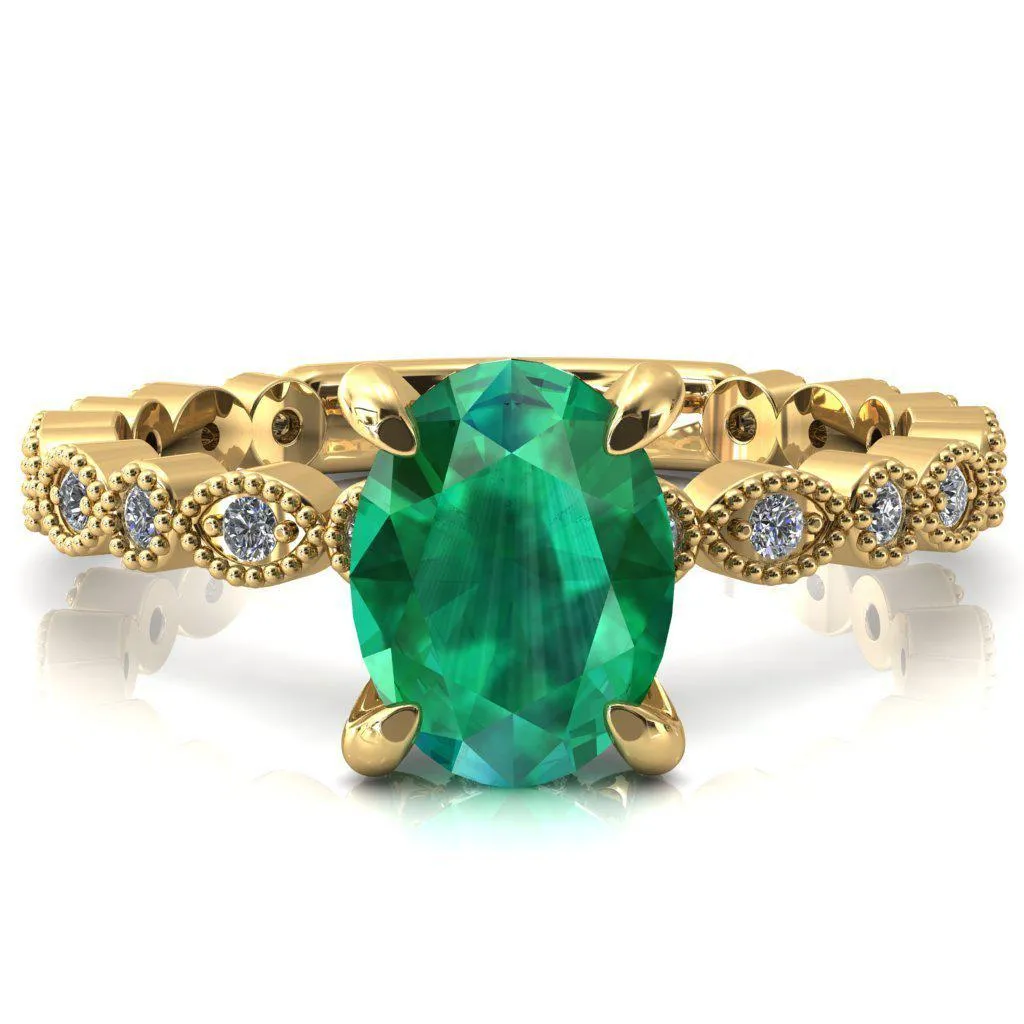 Polaris Oval Emerald 4 Claw Prong Diamond Halo Full Eternity Engagement Ring