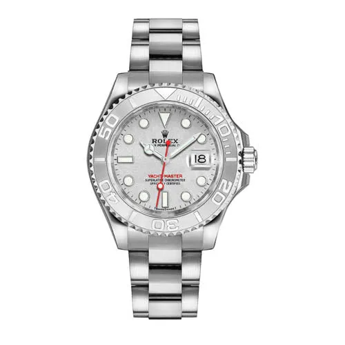 Pre-Owned Rolex Oyster Perpetual Yacht-Master with 35X35 MM Grey Round Dial Stainless Steel Oyster. Platinum Dial Midsize