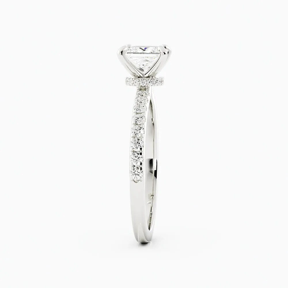 Princess Cut Diamond Pave Set Hidden Halo Engagement Ring
