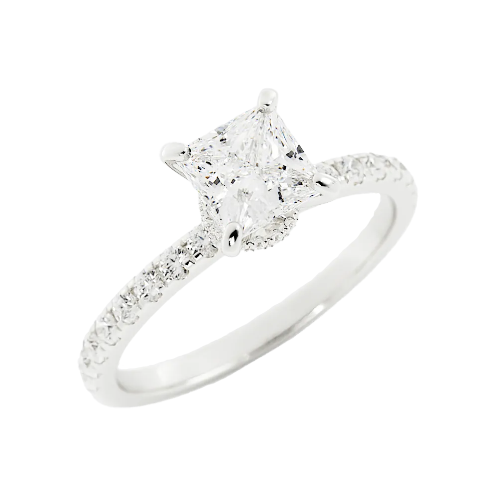 Princess Cut Diamond Pave Set Hidden Halo Engagement Ring