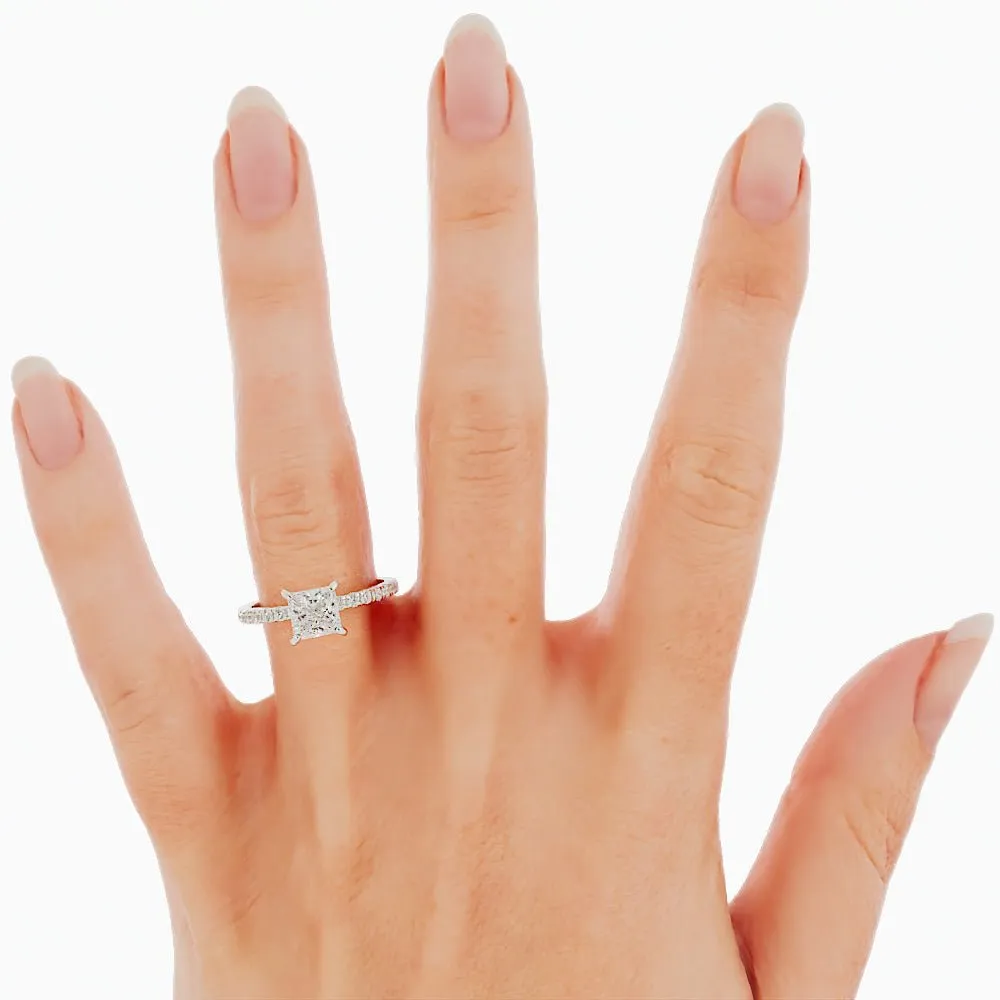 Princess Cut Diamond Pave Set Hidden Halo Engagement Ring