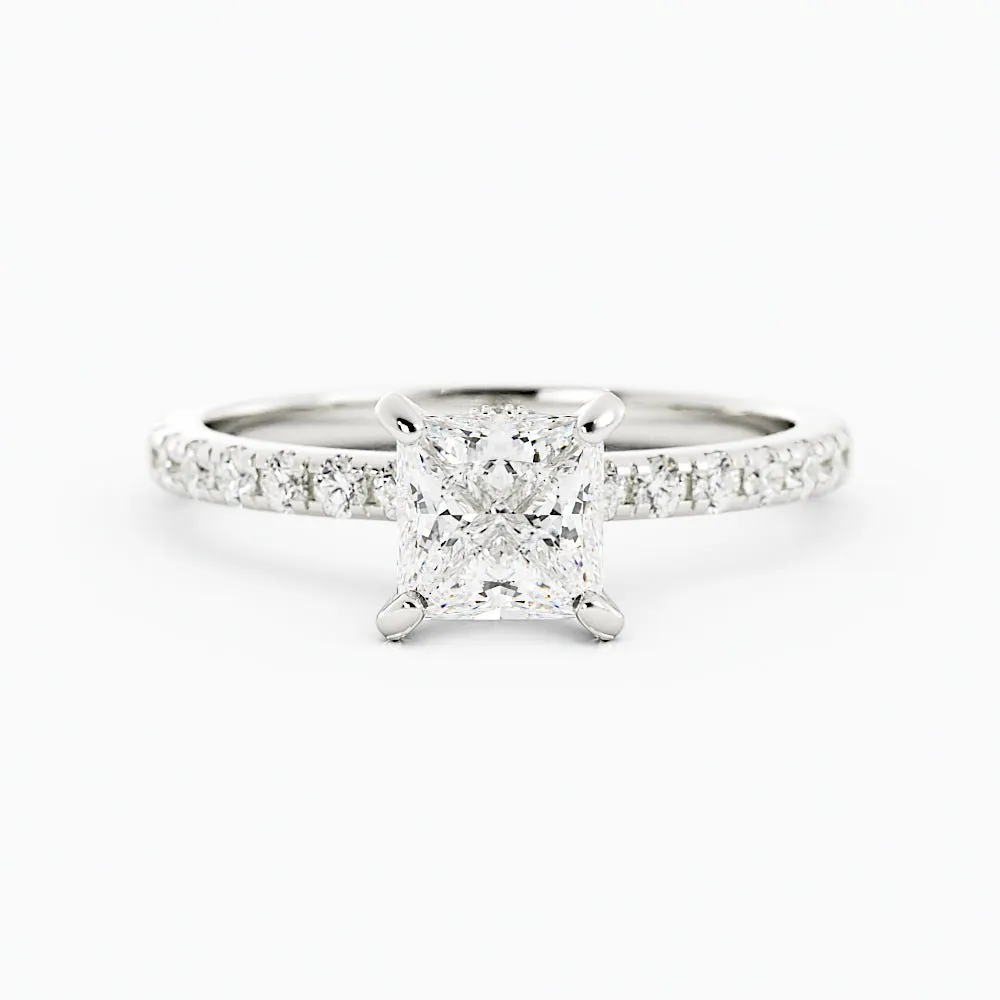 Princess Cut Diamond Pave Set Hidden Halo Engagement Ring