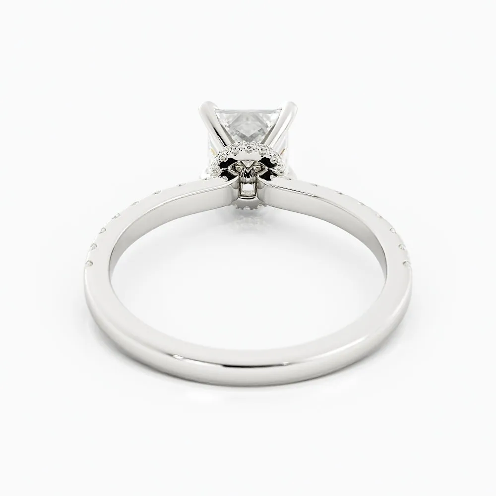 Princess Cut Diamond Pave Set Hidden Halo Engagement Ring