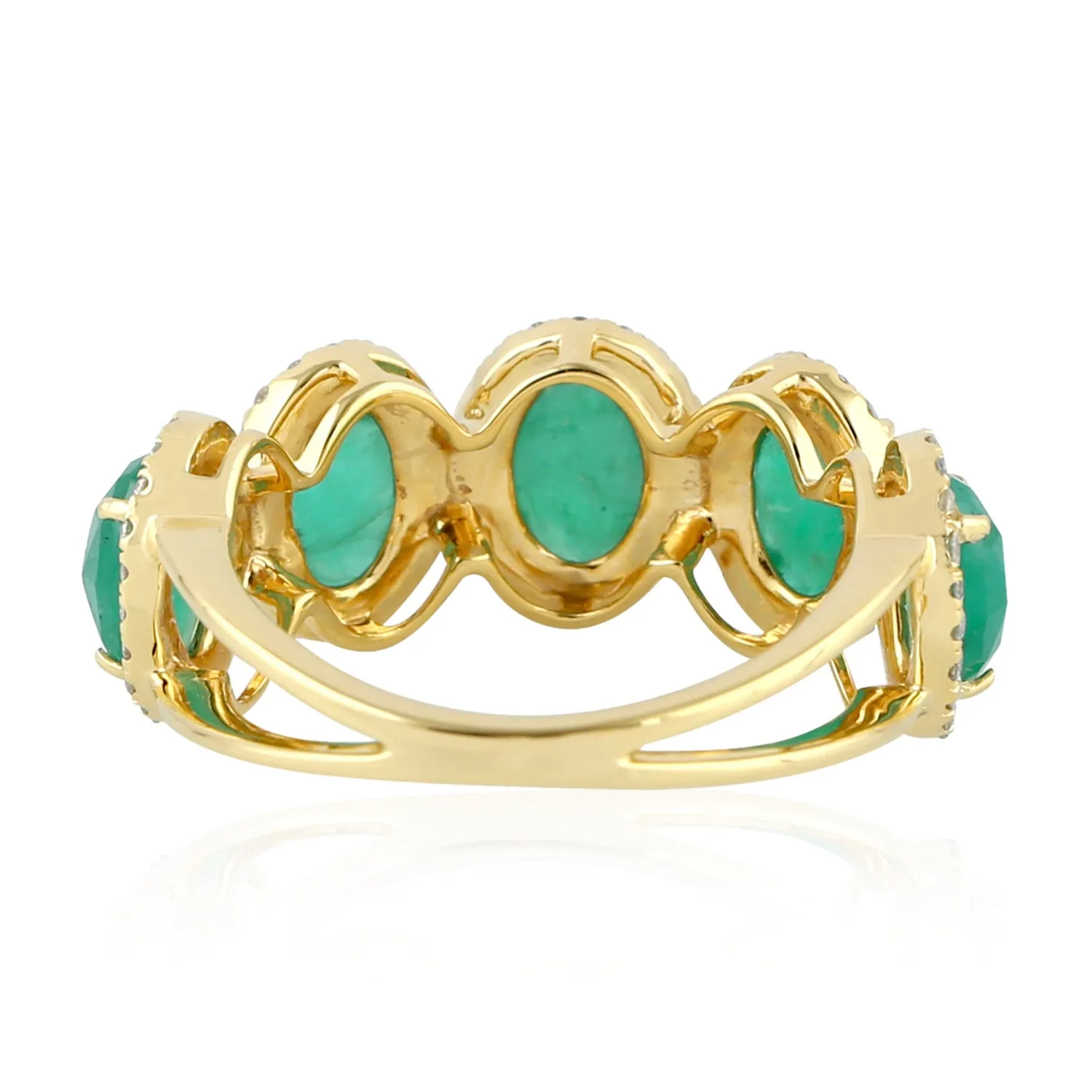 Prong Set Emerald Diamond 18k Yellow Gold Band Ring For Women