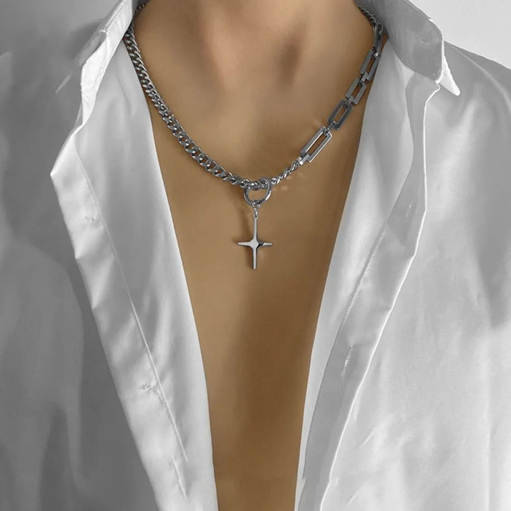 Punk Hip-hop Black Rhinestones Pendant Pearl Necklace Man Stainless Steel Jewelry 2022 Trend Choker Neck Chain Mens Jewellery