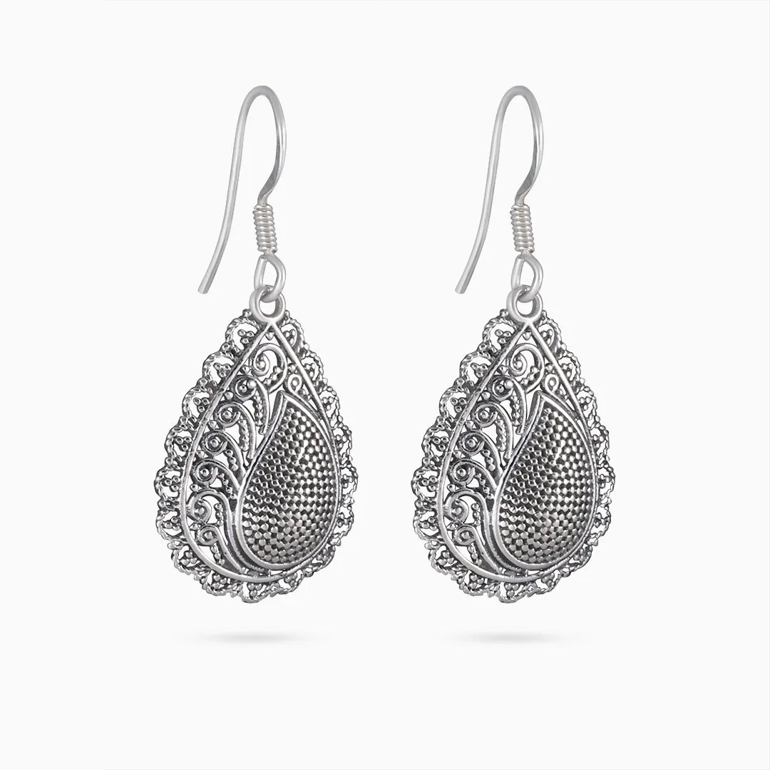 Pure 925 Silver Earrings - Oxidised Teardrop Model