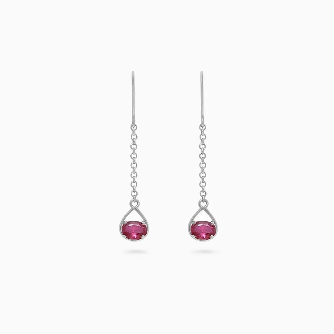 Pure Silver Earrings - Dazzling Ruby Silver Drop Model