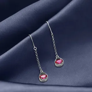 Pure Silver Earrings - Dazzling Ruby Silver Drop Model