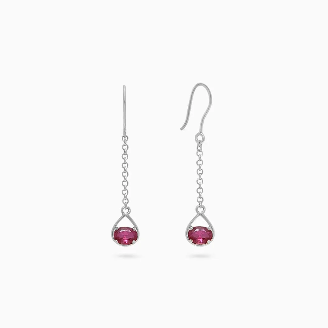 Pure Silver Earrings - Dazzling Ruby Silver Drop Model