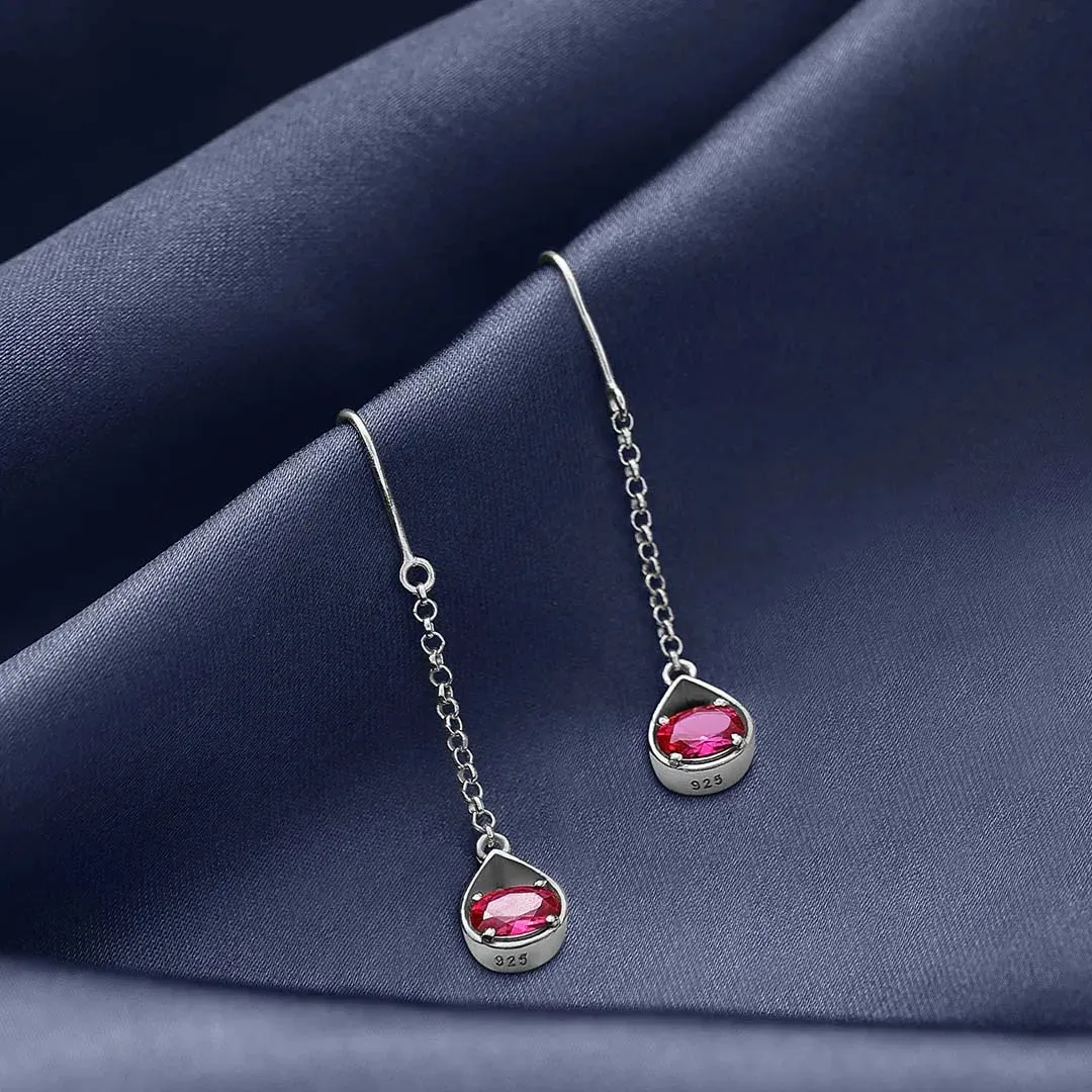Pure Silver Earrings - Dazzling Ruby Silver Drop Model