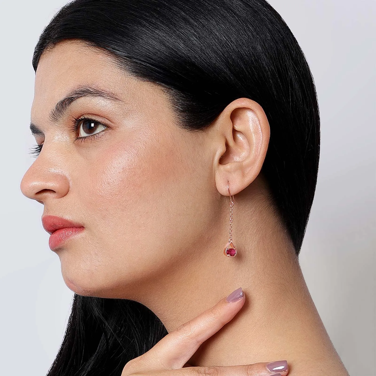 Pure Silver Earrings - Enlighted With Rose Gold Ruby
