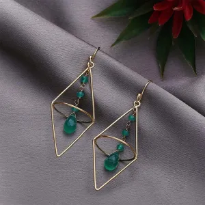 Pure Silver Earrings - Gold Plated Green Garnet Dangle