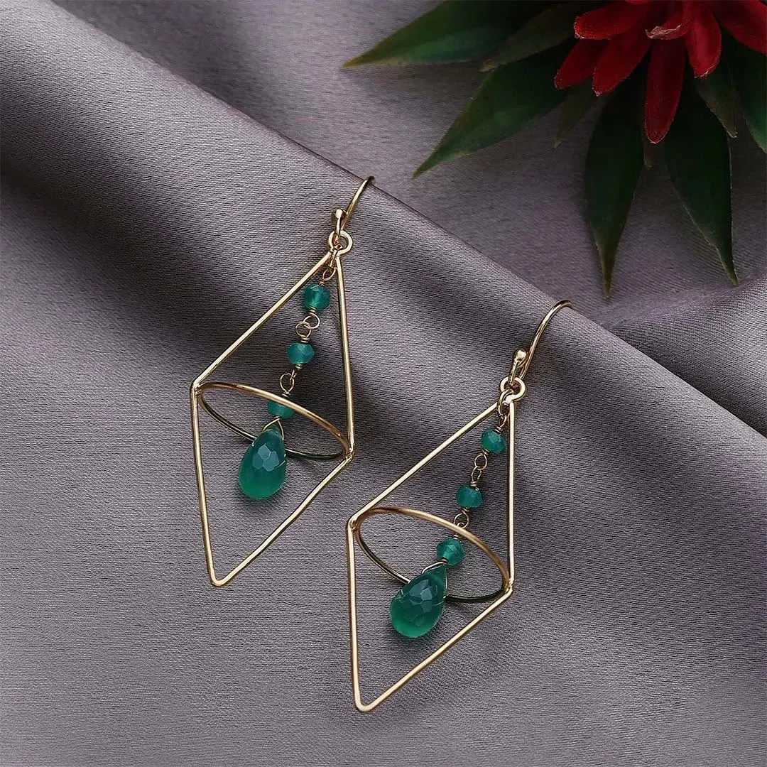 Pure Silver Earrings - Gold Plated Green Garnet Dangle